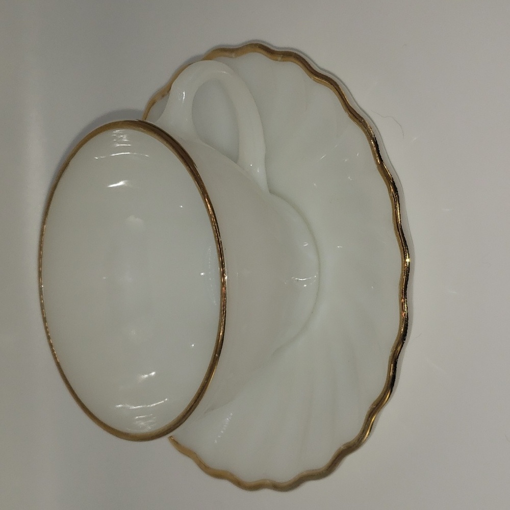 Vintage Anchor Hocking "Suburbia" Milk Glass teacup with saucer